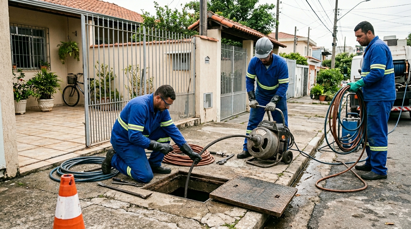 Equipe de desentupimento de esgoto em Manaus-AM