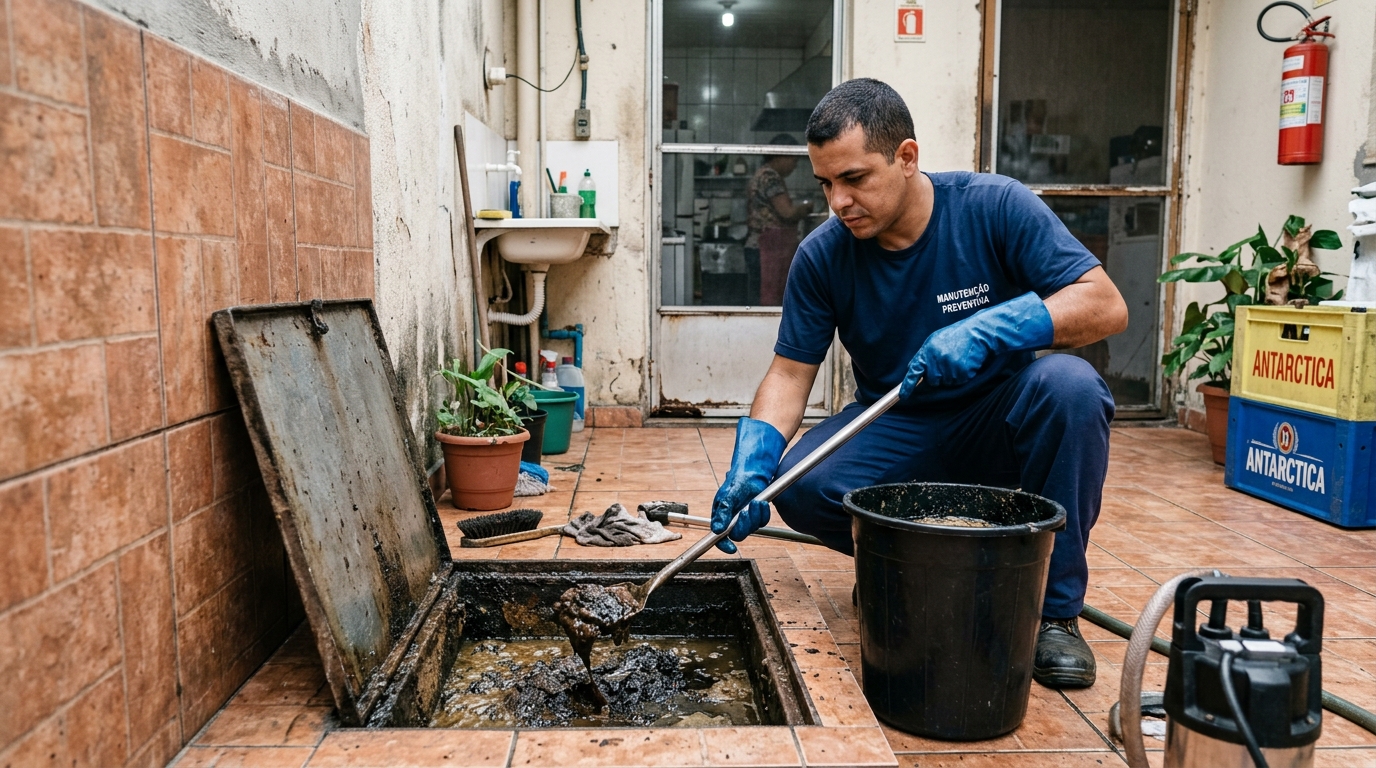 Equipe de limpeza de caixa de gordura em Manaus-AM